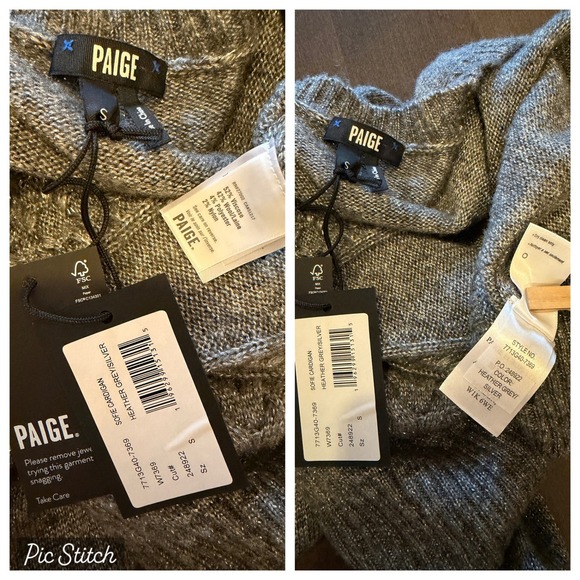 PAIGE Sofie Cardigan Heather Grey Silver Sparkle Cable Knit V Neck Button Small‎ - Picture 7 of 7